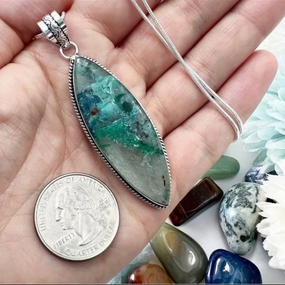 *SOLD* Rare Quantum Quattro Chrysocolla Malachite Shattuckite + Pendant Necklace - Picture 4 of 8